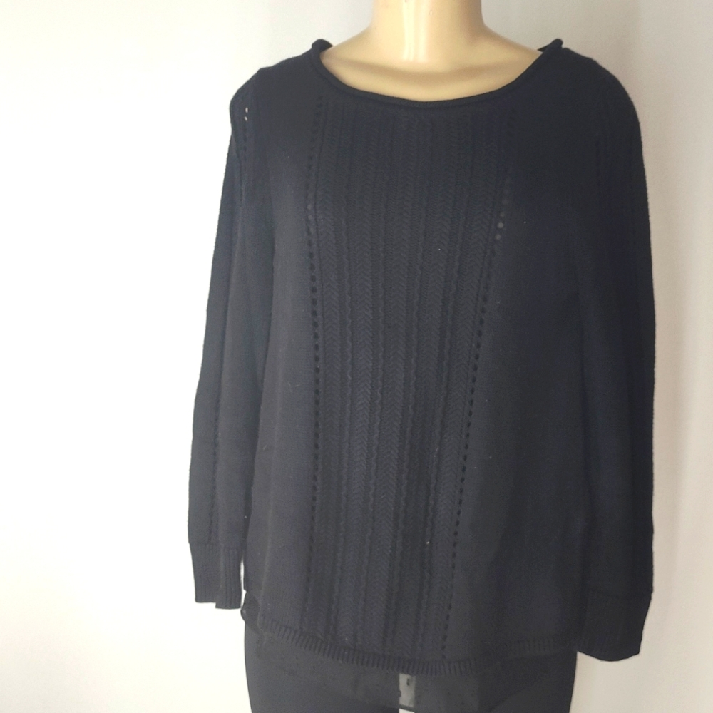 Lucky Brand knick Black Sweater Open Back Button Details Small